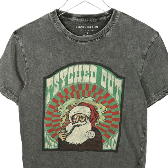 Lucky Brand Psyched Out Santa Tee T-Shirt Graphic Christmas Black Gray Men Small - Picture 7 of 8